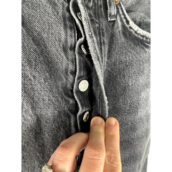 Agolde 90’s Crop Black Shutter Loose Fit Distressed Button Fly Denim Jeans Pants - Picture 6 of 15